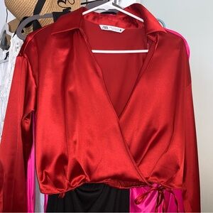 Red satin effect Zara top